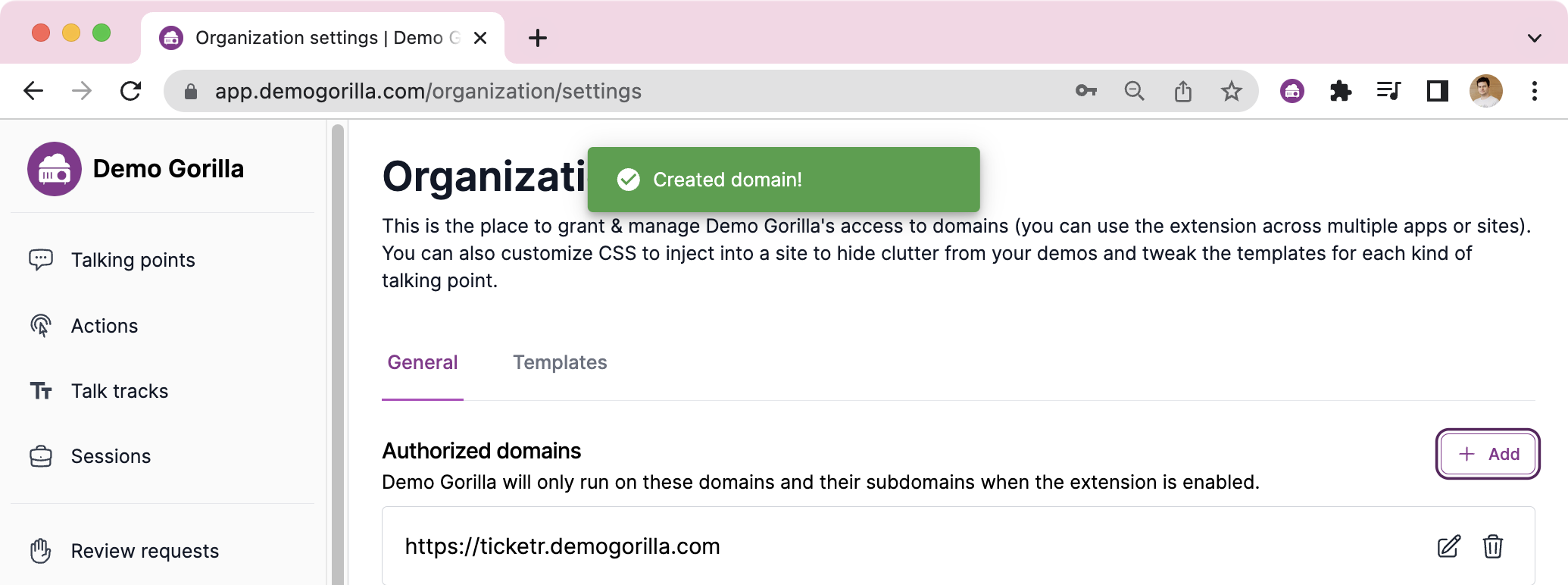 Authorize domain